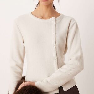 ASOS Cream Asymmetrical Button Crewneck Cardigan